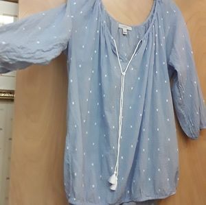 J. Crew periwinkle blue boho peasant blouse top L